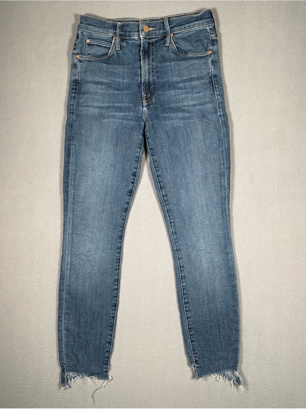 Mother Stunner Zip Ankle Step Fray Jeans Women's 26 Blue Raw Hem Medium Wash